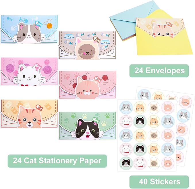 Ceiba Tree 24 Pcs Letter Writing Stationery Paper Set Greeting Cards with Envelopes for Kids Classroom Birthday Party