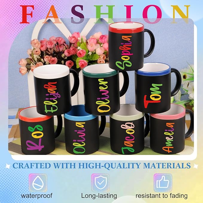 Humyoun UV DTF Cup Wrap Letter Stickers Vinyl Decals,Multicolor,6 Sheets | Personalized Name Stickers for Water Bottles Tumblers, Waterproof UV DTF Alphabet A-Z Stickers for 14-41oz Mugs DIY Craft