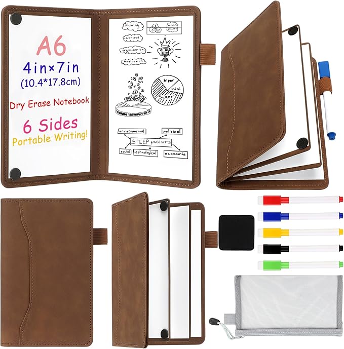 Feifeiya 6 Sides Dry Erase Whiteboard Notebook Portable Notebook White Boards 4"x7"(a6) Mini Folding Whiteboard Anti-ghosting Surface, Travel Dry Erase Mini White Board for Office, School, Study