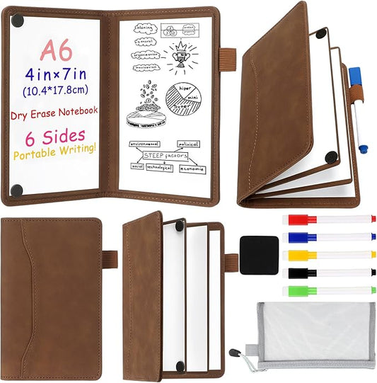 Feifeiya 6 Sides Dry Erase Whiteboard Notebook Portable Notebook White Boards 4"x7"(a6) Mini Folding Whiteboard Anti-ghosting Surface, Travel Dry Erase Mini White Board for Office, School, Study