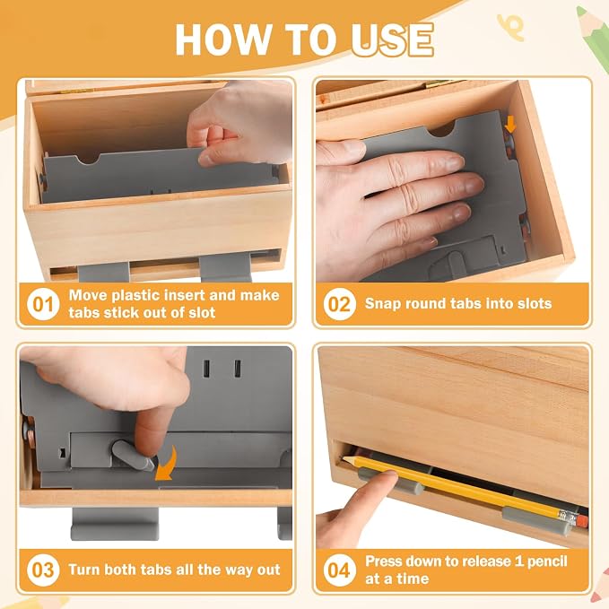 Aigybobo Pencil Dispenser for Classroom, Wooden Desk Pencil Holder (Wood) | Teacher Must Haves, Classroom Organization, Wooden Dispenser for Pencils or Straws, for Offices, Kitchens, Restaurants