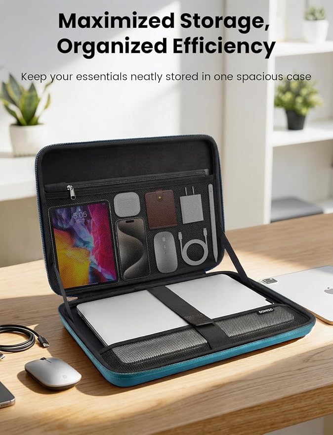 DOMISO Laptop Hard Case 14-14.4 inch Waterproof Shockproof Hard Shell Laptop Sleeve with Handle & Storage Pocket, Compatible with MacBook, HP, Dell, Teal
