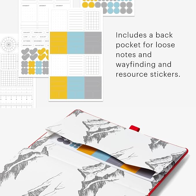 Stone Journal Explorer Notebook – A5 Waterproof Paper Field Journal, Vegan Leather Hardcover, 144 Pages Alternating Ruled & Dot Grid, Back Pocket, Weather-Resistant (Red)