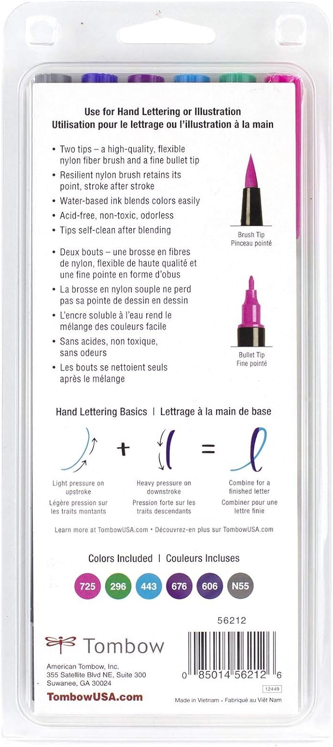 Tombow 56212 Dual Brush Pen Art Markers, Galaxy, 6-Pack. Blendable, Brush and Fine Tip Markers