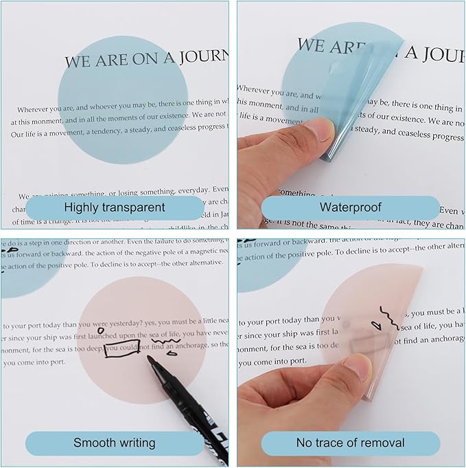 Vuzvuv 920 Sheets Transparent Round Sticky Notes with Pen, Bulk Clear Translucent Sticky Notes Set for Bible Tabs, Book Tabs, Office School Supplies