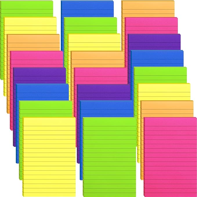 24 Pack Lined Sticky Notes 4X6 in, Self Sticky Note Pads with Lines, Large Sticky Note Memo Pad for Office, Home, School, Meeting, 50 Sheets/pad, Bright Color