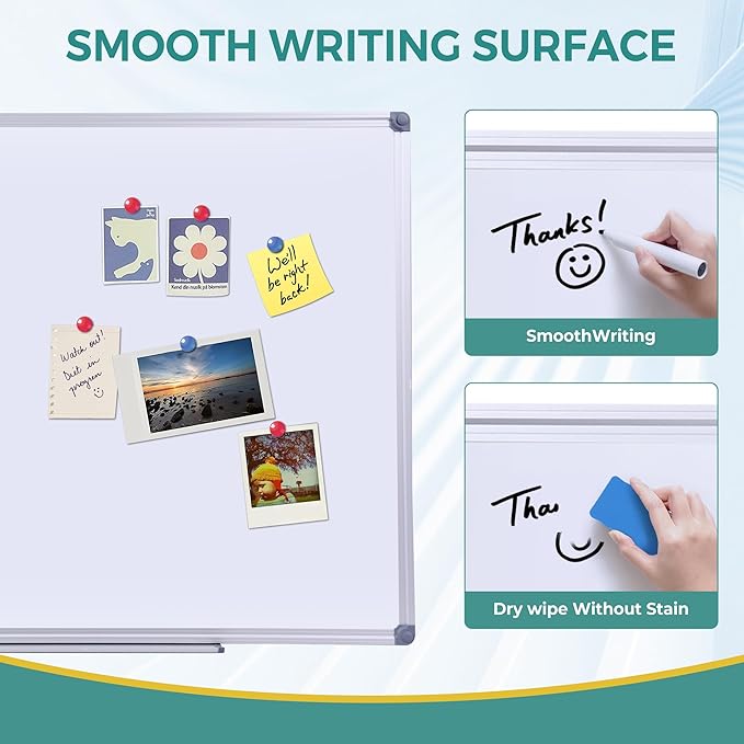 2 Pack 36" x 24" Magnetic Dry Erase Board with Removable Marker Tray| Commercial Quality Wall-Mounted Aluminum Message Presentation White Board for Kids, Students & Teachers