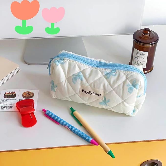 Carry bloom Pencil Pouch Cute Pencil Case for Girls Aesthetic Pencil Bag with Zipper Pen Cases School Supplies Makeup Bag (butterfly blue)