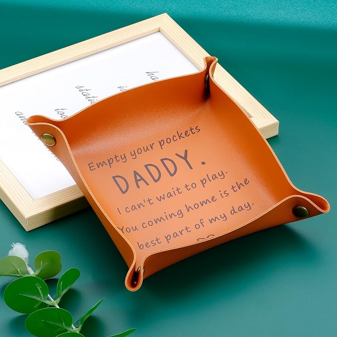 Dad Gifts from Daughter Son New Dad Gifts for Men First Time Daddy Gift from Baby Girl Boy Husband Birthday Stuff from Wife Anniversary Christmas First Fathers Day Valentines Gift for Him Leather Tray