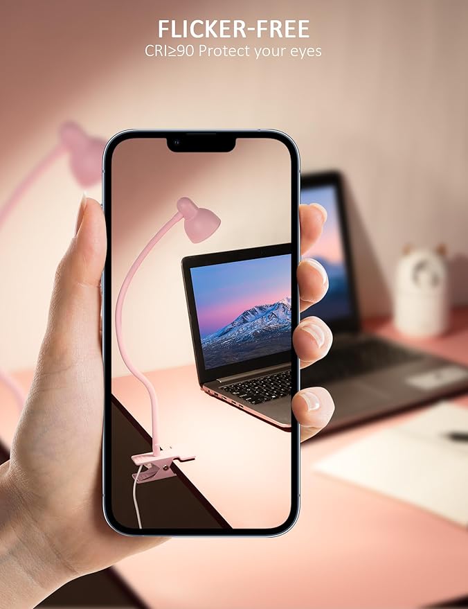 Pink Small Desk Lamp Clip on Reading Light for Bed 3 Colors 10 Brightness Dimmable Flexible Gooseneck Clip on Light for Bed Headboard College Dorm Room