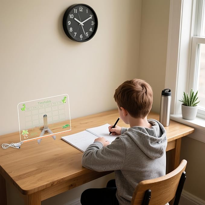 LED Acrylic Erase Board Calendar with Stand，Clear Desktop Calendar Whiteboard for Desk with 7 Color Markers Erasable Markers，Weekly&Monthly Planner，for Home, Office, School, Birthday Gift (Green)