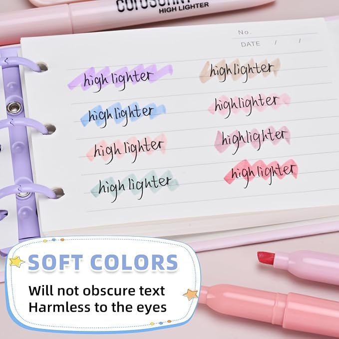 coruscant Pastel Highlighters Set, Assorted Colors Chisel Tip Cute Highlighters, Dry Quickly, for Journal Bible Study, School Office Supplies, 8 Pack