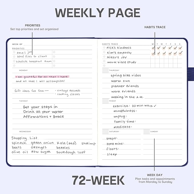 And Per Se Undated Planner, Weekly & Monthly Planner with Goal & Habit Tracker, A5 Leather Hardcover Productivity Journal for Academic Year (Royal Blue)