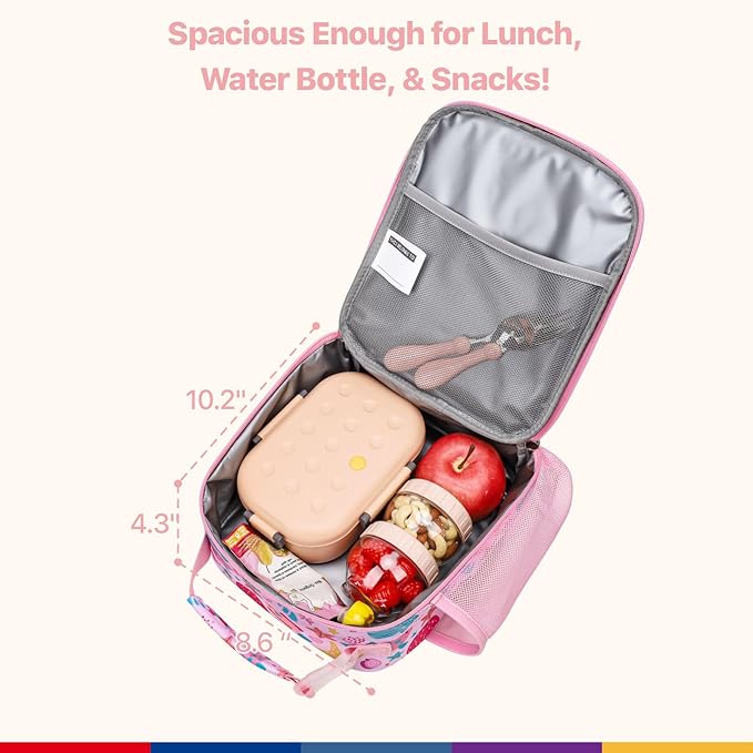 Bagseri Kids Lunch Box for Girls - Insulated Toddler Lunch Bag Fits Bento Box, Reusable Daycare Cooler Tote with Clip Handle, Water-Resistant Lining, Pink Sea World