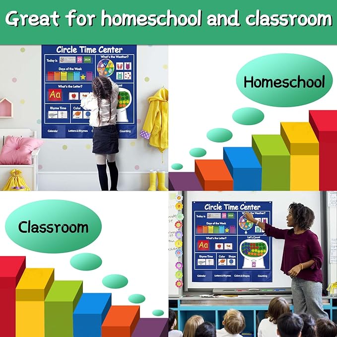 KIKIGOAL Circle Time Center Classroom Pocket Chart Educational Pocket Chart Teaching Materials Learning Calendar Weather Counting Letter Color Shape etc