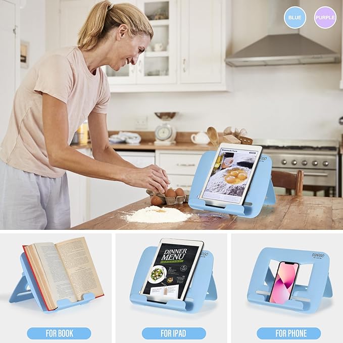 2Pack Book Stand - Waterproof Book Holder, Lightweight, Hands Free (Blue+Purple, 11.82" * 8.26")