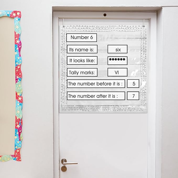 MotiMind Retro Standard Pocket Chart for Classroom, 7 Pockets Chart for Teacher Lessons Home Classroom School Aids Fits Standard 3'' Sentence Strips and Word Cards 28''x28'