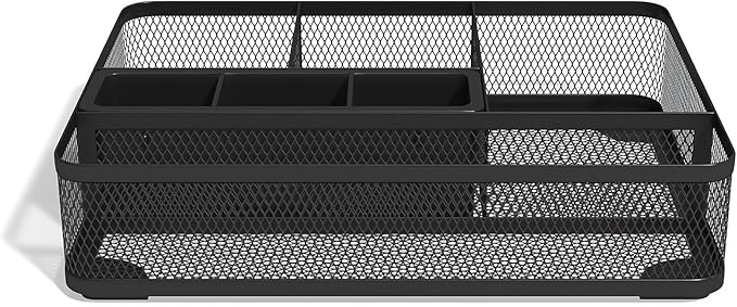 TRU RED Mesh Drawer Organizer, 7‑Compartment, Matte Black, 2‑Pack – Desk & Drawer Storage for Office Supplies