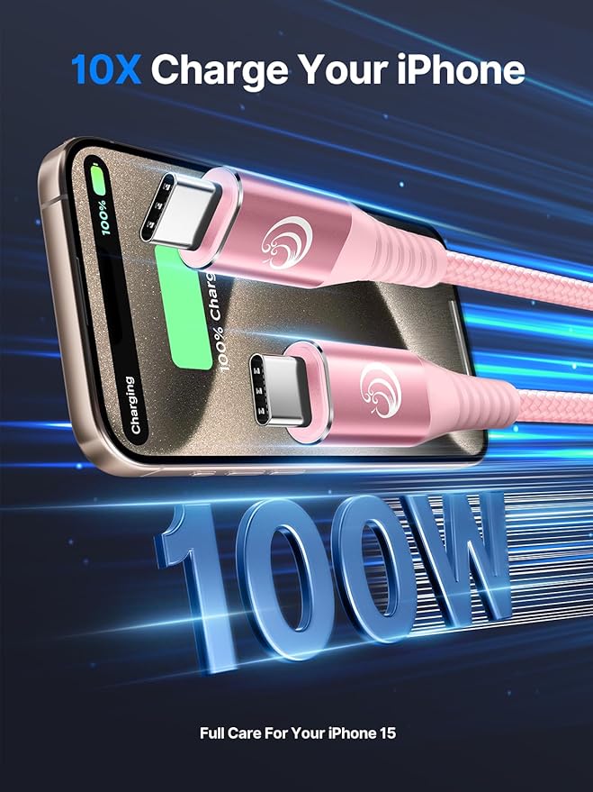 USBC to USBC 100W [10ft/2 Pack] USB C to USB C Fast Charging Cable Braided C to C Charger Cord for MacBook Pro/Air, iPhone 16 15 Pro Max Plus,iPad Pro,Samsung Galaxy S25 Ultra S24 S23,Pixel,PS5,Switch