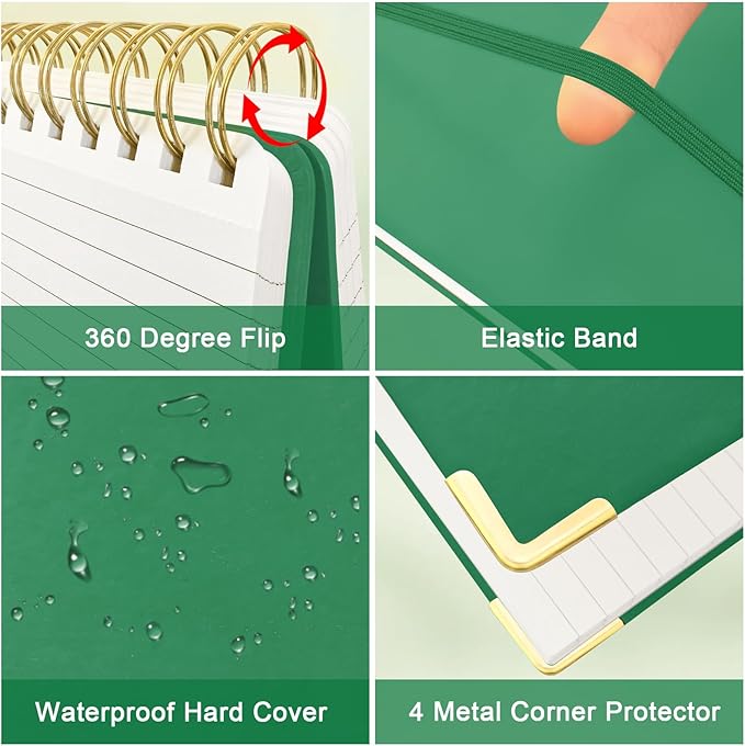 Top Spiral Notebook, A5 Hardcover Top Bound Steno Pads, 240 Pages 100gsm College Ruled Left Handed Notebook Journal for Work, School, Meeting Writing - Green, 5.9" x 8.5"