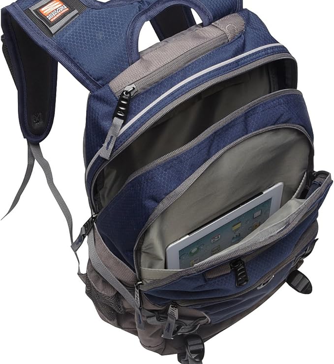 High Sierra Loop Backpack, Travel, or Work Bookbag with tablet sleeve, One Size, Sequin Facets/Bluebird/White