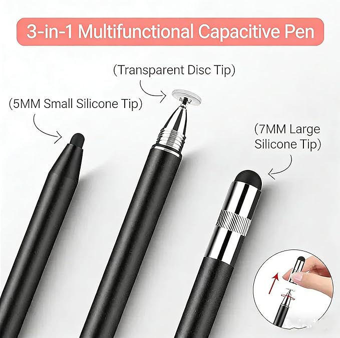 3-in-1 Stylus Pen for Nintendo Switch, High Precision and Sensitivity, Compatible for Samsung Galaxy/iPhone/iPad/Android Tablets, Universal Stylus Pen for All Touchscreen Devices (Black/Rosegold)