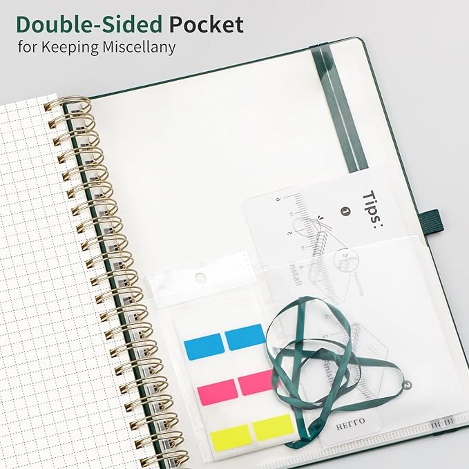 EMSHOI Spiral Graph Notebook, 300 Pages, B5 Large 7.48"x10.15", 100 GSM Thick Paper, PU Leather Hardcover, 5mm Grid Journal for Work School Math Engineering Writing Graphing, Dark Green
