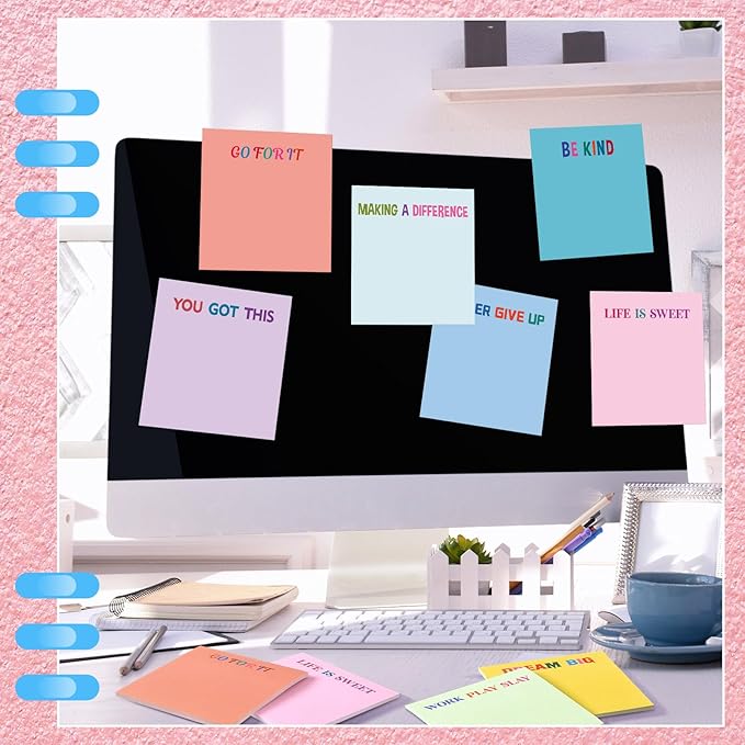 Yinder 24 Pcs Inspirational Sticky Notes Cute Motivational Sticky Notes Pad End of Year Employee Appreciation Gifts Bulk for Teacher Nurse Coworkers Office Supplies 3 x 3'' (Motivational,Gentle Color)