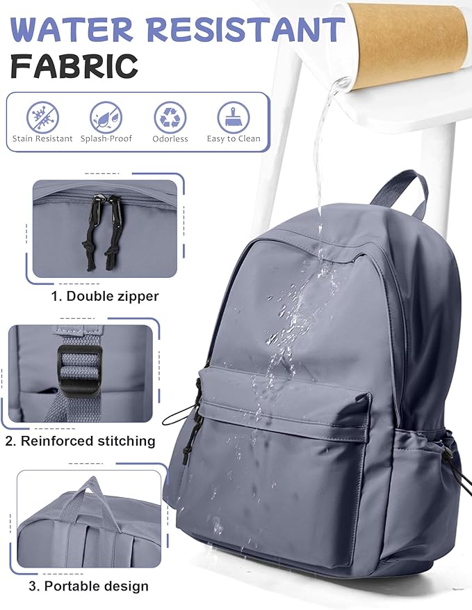SEAFEW Blue Classic Basic Backpack for Women, Waterproof High School Bookbag, Lightweight Casual Travel Daypack, College Backpack Men, Middle School Bag for Girls Boys