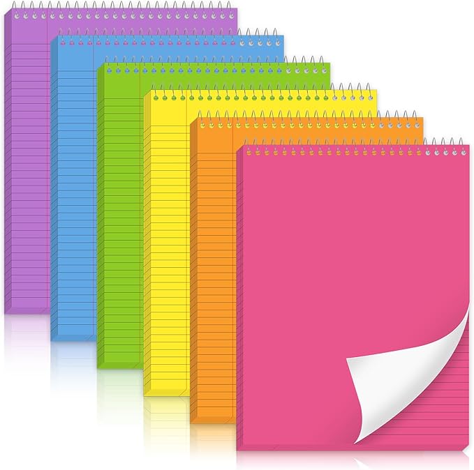 gisgfim 6 Pcs Colorful Top Bound Spiral Notebooks 8.5" x 11" College Ruled Aesthetic Legal Pad Steno Pads Colored Paper Assorted Covers Wirebound Notepad for Writing School Office Supplies