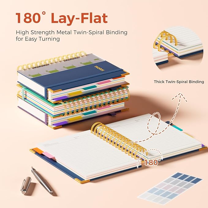 XYark A5 Hardcover Spiral Notebook, 6.3"x8.5" College Ruled Notebooks with Removable Divider Tab & Ruler, 5 Subject Notebook 300 Pages, Small Lined Journal for Women Men School Work Office, Noble Blue