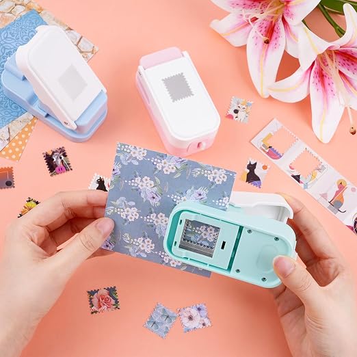 CYFUN DESIGN 3 Pcs Stamp Punch, 1x0.8 inch Postage Stamps Punch, Stamp Cutter, Stackable Design Stamps Punches, Craft Cutter Hole Puncher for Scrapbooking Journaling Card Making Junk Journal Supplies