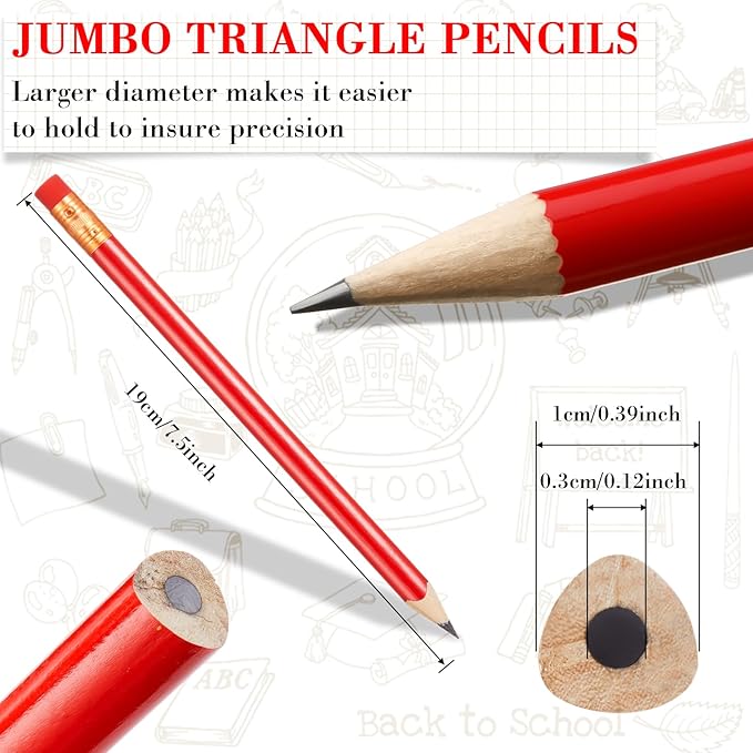 Fainne 48 Pack Jumbo Round Pencils, Wooden Fat Pencil with Black Core Bulk for Carpenters Workers Woodworkers Framers Beginners Students Teachers DIY Project(Red)