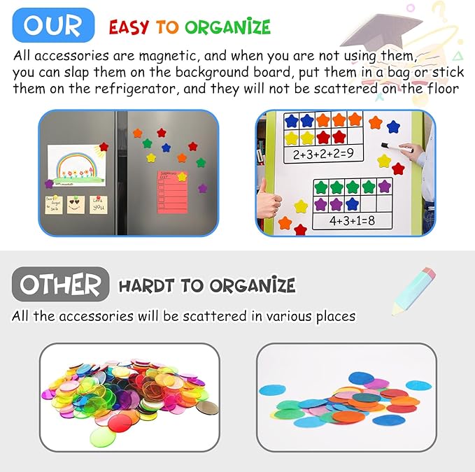 LOOIKOOS Magnetic Ten-Frame Set,Math Manipulative Games for Kids Number Counting Games,Montessori Educational Toy for Kindergarten Preschool 3 4 5 Year Old