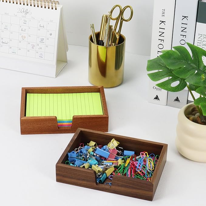MultiBey Walnut 4x6 Inch Sticky Note Holder - Handcrafted Solid Wood Note Dispenser with Sheets, U-Shaped Easy Access Design & Non-Slip Base for Minimalist Office Desk Deco