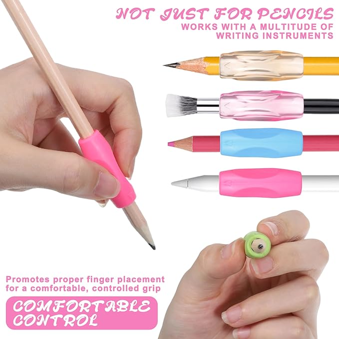 16PCS Silicone Grippers for Pencil with 3 Concaves, 8 Transparent and 8 Opaque Multicolour Comfort Grip for Pencil Pen Ergonomic Writing Aid for Adult Student Writing Drawing Stylus