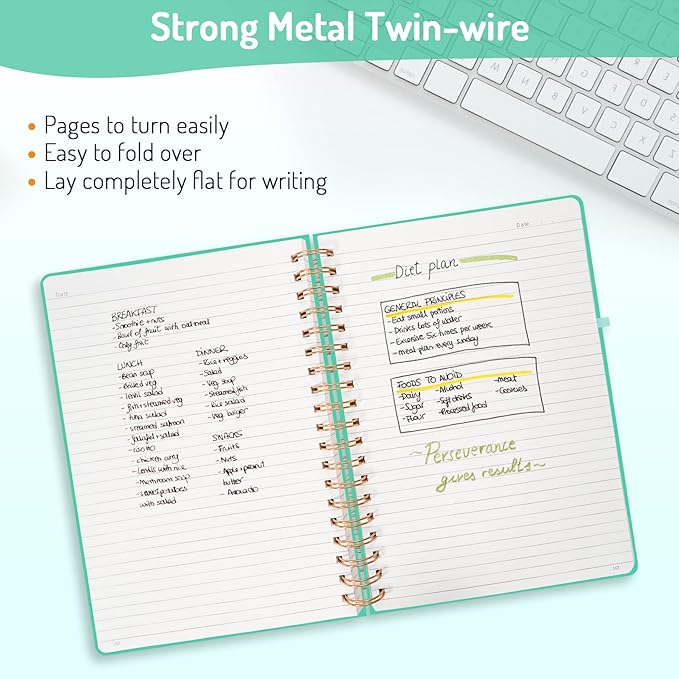 Forvencer Lined Spiral Journal Notebook with 300 Numbered Pages, B5 College Ruled Thick Journals for Writing with 100GSM Paper, Hardcover Notebooks with Contents for Work, School, Women, Men, Green