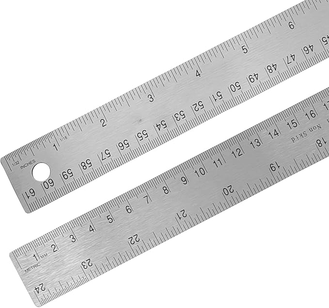 Pacific Arc Stainless Steel 24 Inch Metal Ruler Non-Slip Cork Back, with Inch and Metric Graduations