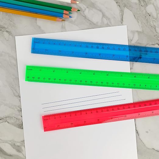 ZUFECY 8-Pack 12" Flexible Rulers - Vibrant Color-Coded Plastic, Tear-Resistant for Math & Engineering Drafting