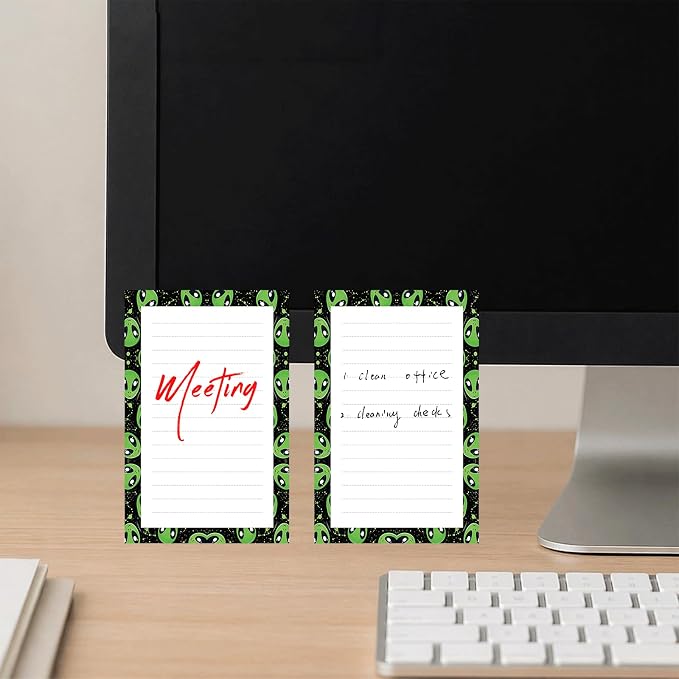 Lined Sticky Notes 4x6 in, 2 Pack Large Cute Notepads with Lines, Bright Post Memo Note Pads Big Rectangular Sticky Notes for Office Green Cute Aliens