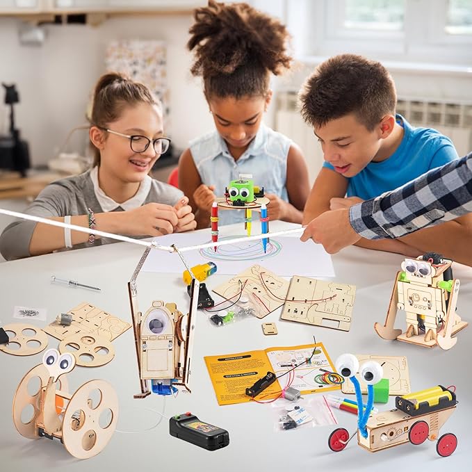 5-in-1 STEM Robot Kit for Kids Ages 8-10, Wood Building Art Crafts Kits for Boys 8-12, 3D Wooden Puzzles Robotics Models, Science Woodworking Projects Toys Birthday Gifts for 8 10 12 Year Old Girls