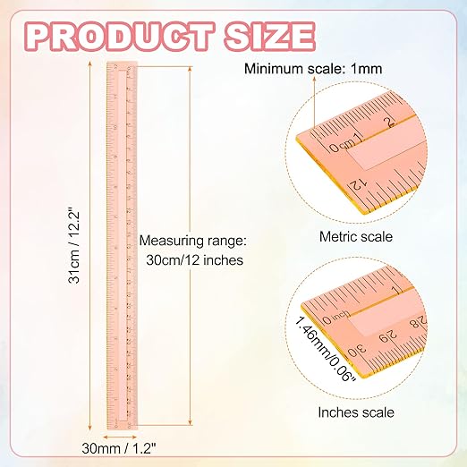 HARFINGTON 5pcs Plastic Rulers 12" (30cm) Clear Straight Ruler Measuring Tool Inches and Centimeters for Home Office Classrooms Drafting, Clear Orange