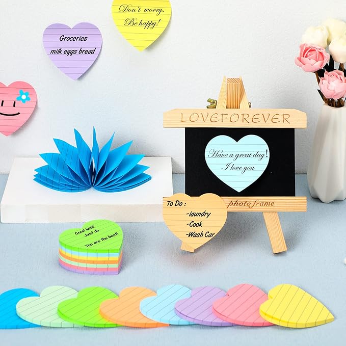 Teling 24 Pack Valentine's Day Sticky Notes Heart Lined Sticky Notes Self Adhesive Love Memo Pads for Valentines Party Exchange Gifts Office Home School 3x3 Inch(Light Colors, Classic)