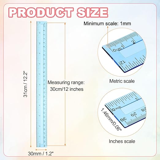 HARFINGTON 20pcs Plastic Rulers 12" (30cm) Clear Straight Ruler Measuring Tool Inches and Centimeters for Home Office Classrooms Drafting, Clear Blue