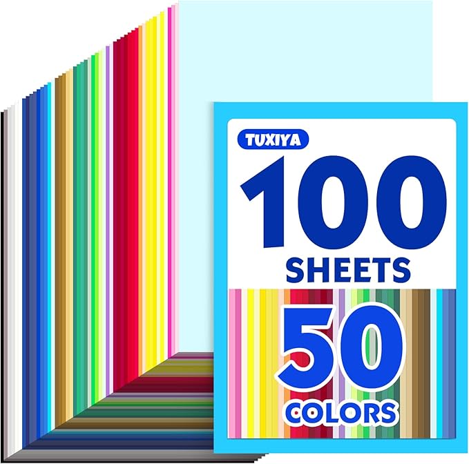 100 Sheets 8.5" X 11" Colored Cardstock, 50 Assorted Colors 230GSM/85LB Construction Paper Card Stock Printer Paper for Printing, Card Making, DIY Crafts, Kids School Supplies,Party Decorations