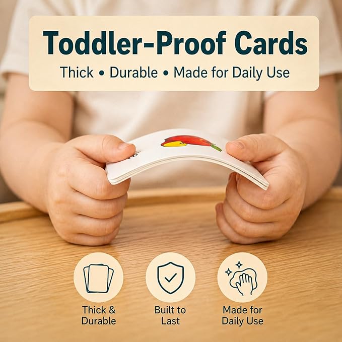 Flash Cards for Toddlers 1–3 – 55 Thick & Durable Learning Flashcards, First Words, Real-Life Images, Montessori Toy 12+ Months