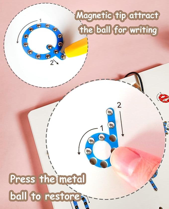 Magnetic Letter Tracing Board, Double-Sided ABC Magnets for Kids-Uppercase & Lowercase Letter Writing Practice, Road Trip Car Activities for Kids, Reusable Handwriting Practice(Ages 3-5)