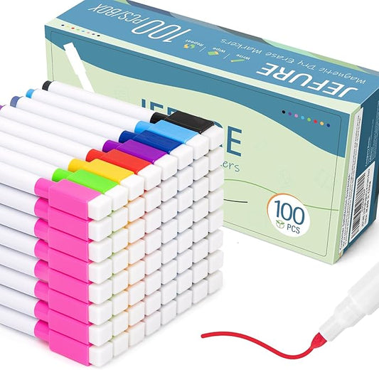100 Pcs Colorful Magnetic Dry Erase Markers with Eraser Cap, White Board Mini Dry Eraser Markers Bulk, Fine Point Tip White Board Marker for Teachers Office School Supplies