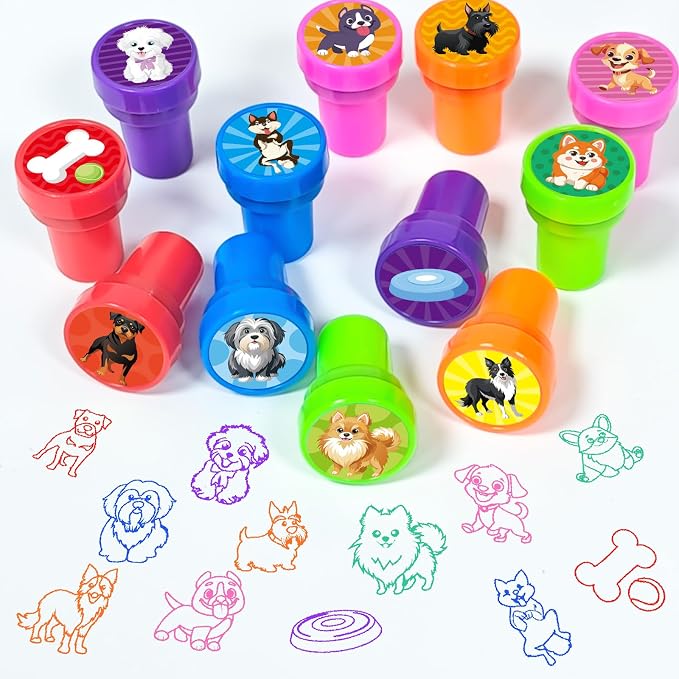 Cinrobiye 24 Pcs Dog Stampers Party Favor Set, Cute Puppy Stamps for Kids Birthday Party, Classroom Rewards, Carnival Prizes, Goody Bag Fillers, Dog Lover Party Supplies