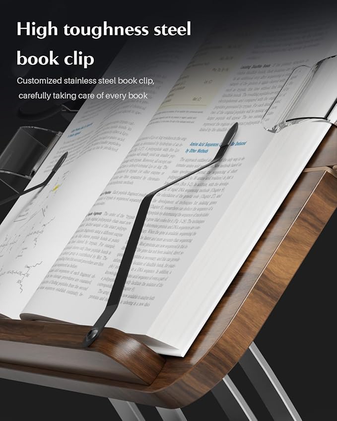 Book Stand for Reading,Adjustable Book Stand with Light,360° Rotating Metal Base,Foldable Cookbook Stand,Reading Hands Free with Page Clips for Recipe,Textbook,Laptop（3CCT & CRI 90）
